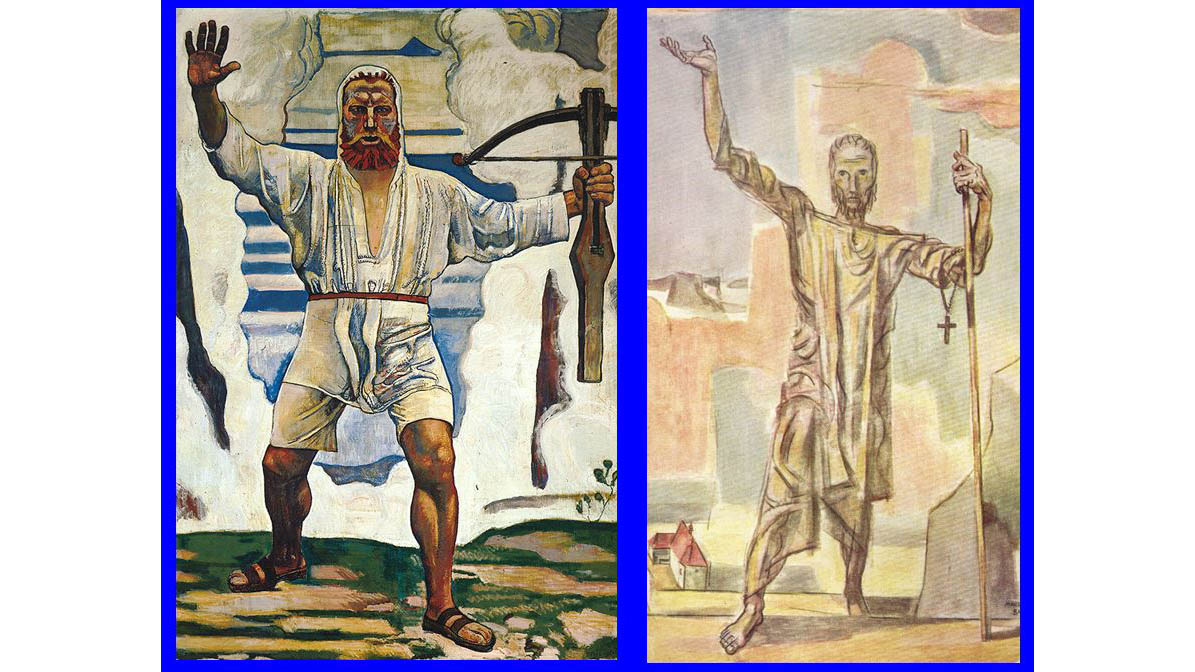 Wilhelm Tell von Ferdinand Hodler (gemalt 1897) und Niklaus von Flüe von Maurice Barraud (gemalt 1943).