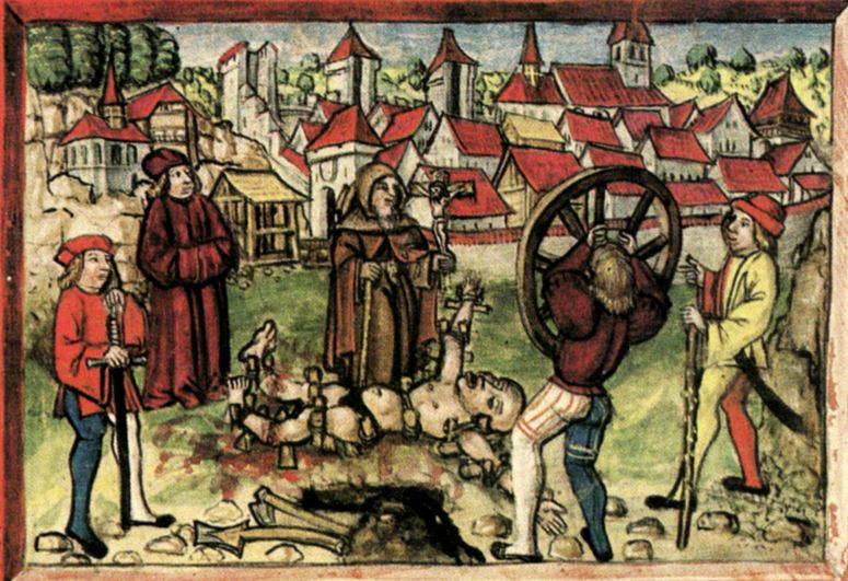 Die Hinrichtung des Mörders Hans Spiess in Luzern (Bild aus der Diebold Schilling Chronik von 1513). Heinrich Morgenstern wäre wohl eine mildere Todesstrafe zuteilgeworden, mit der Urfehde, der Entschuldigung und dem Landesverweis, liessen es die Herren diesmal gut sein.
