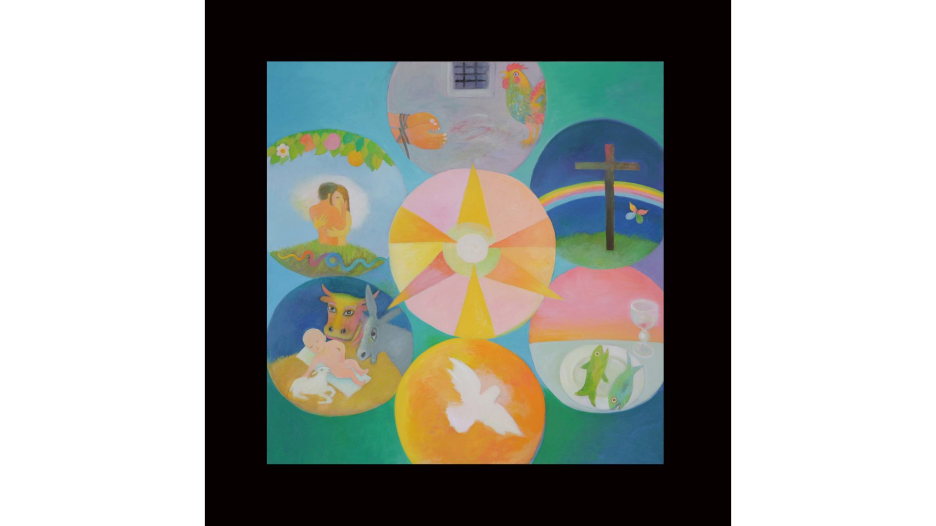 Meditationsbild von Max Rüedi (geboren 1925) nach dem Meditationsbild von Niklaus von Flüe. Das Bild hängt seit 1961 in der Bruderklausen-Kirche in Zürich-Oberstrass. (© Max Rüedi)