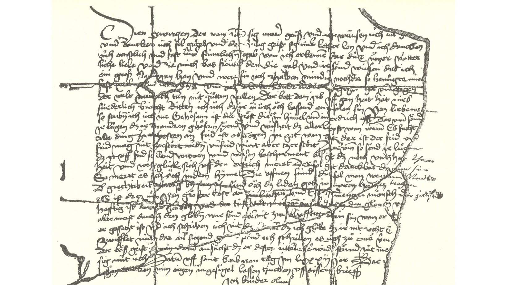 Der Brief an die Berner vom 4. Dezember 1481, das politische Vermächtnis des Ranfteremiten. Der Brief wird heute im Staatsarchiv in Solothurn aufbewahrt.