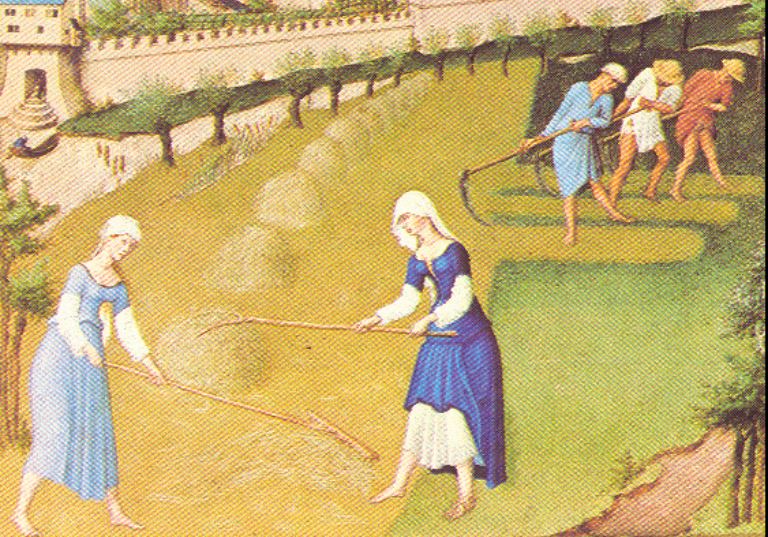 Männer und Frauen bei der Feldarbeit. Bild von 1440 aus dem Stundenbuch «Très Riches Heures» des Duc de Berry (Frankreich).