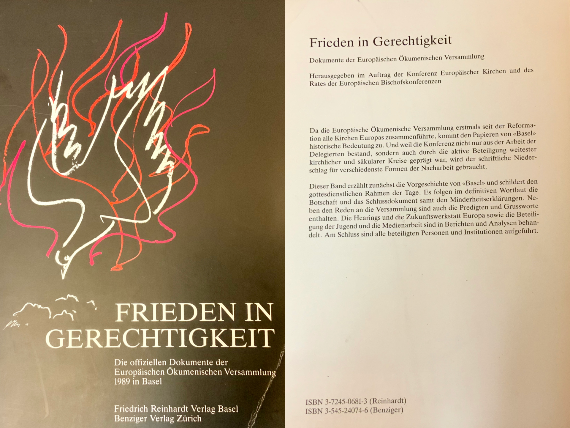 Cover des Berichtbandes der ökumenischen Versammlung 89 © Reinhard Verlag Basel